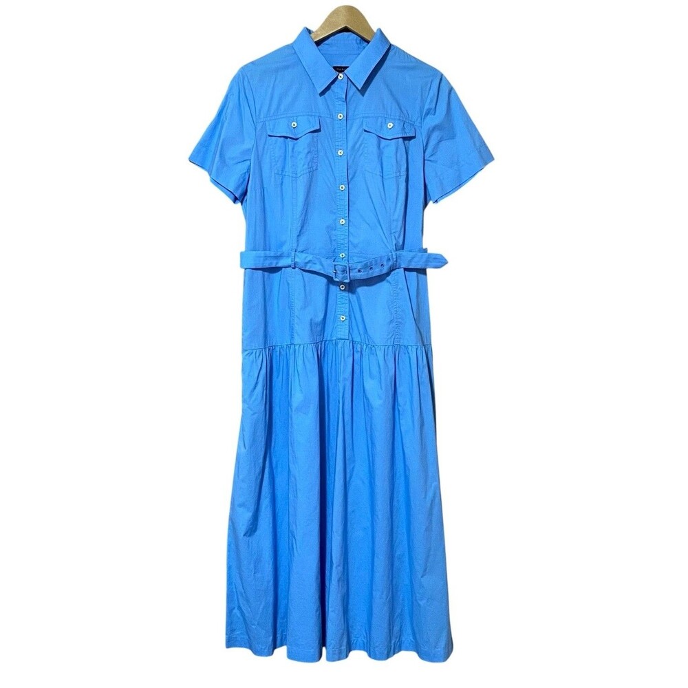 Talbots Fresh Poplin 12 Blue Belted Shirt Dress Coastal Preppy Teacher Chic NWT